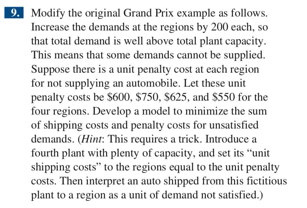  Modify the original Grand Prix example as follows. Increase the demands