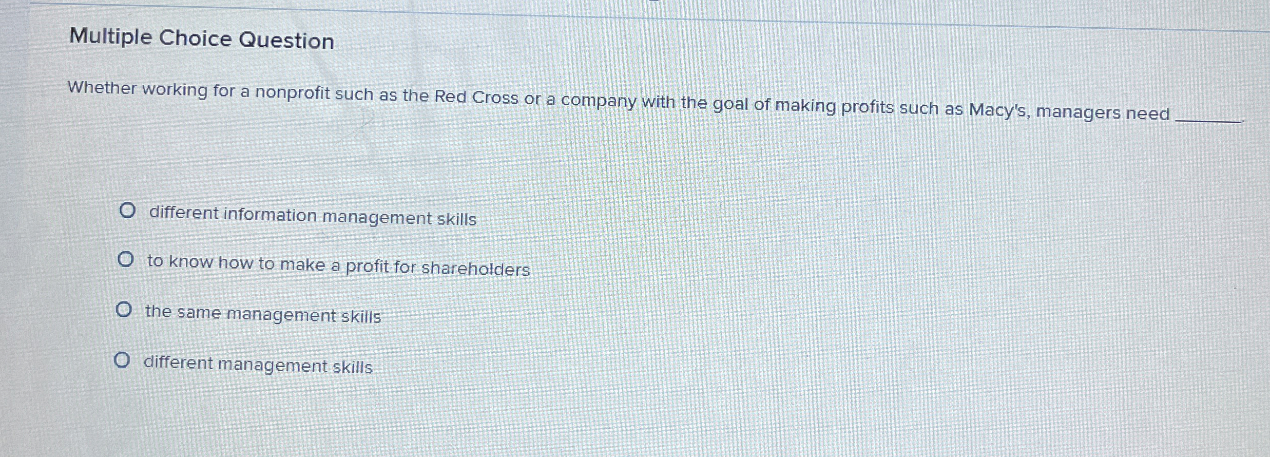  Multiple Choice Question Whether working for a nonprofit such as the