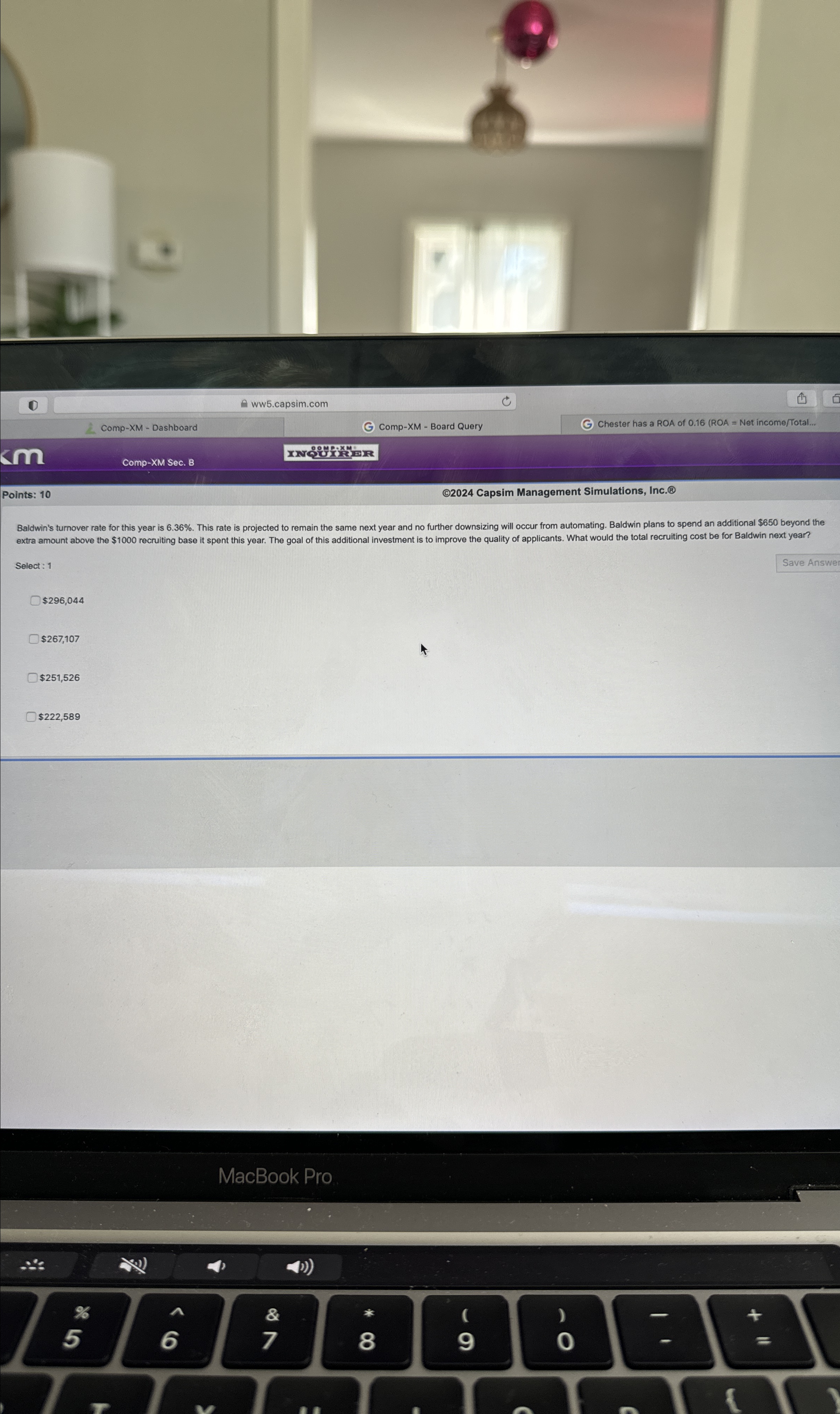  km Comp-XM - Dashboard (9. ww5.capsim.com Comp-XM - Board Query Chester