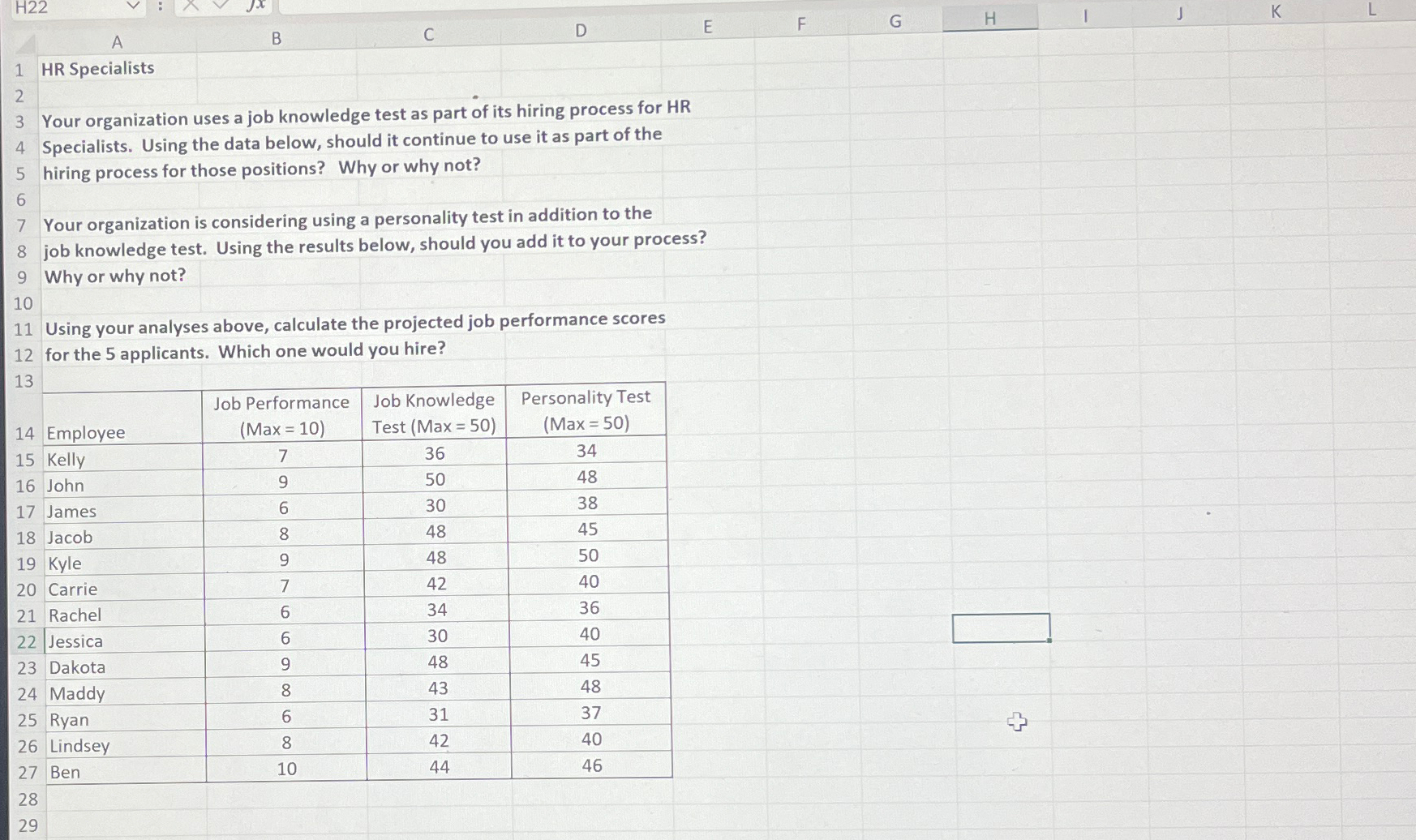  A B C D E F G H HR Specialists Your