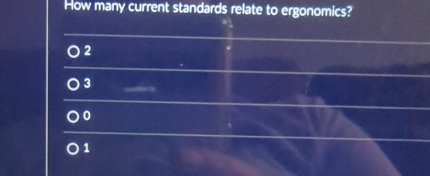  How many current standards relate to ergonomics? 2 3 0 1