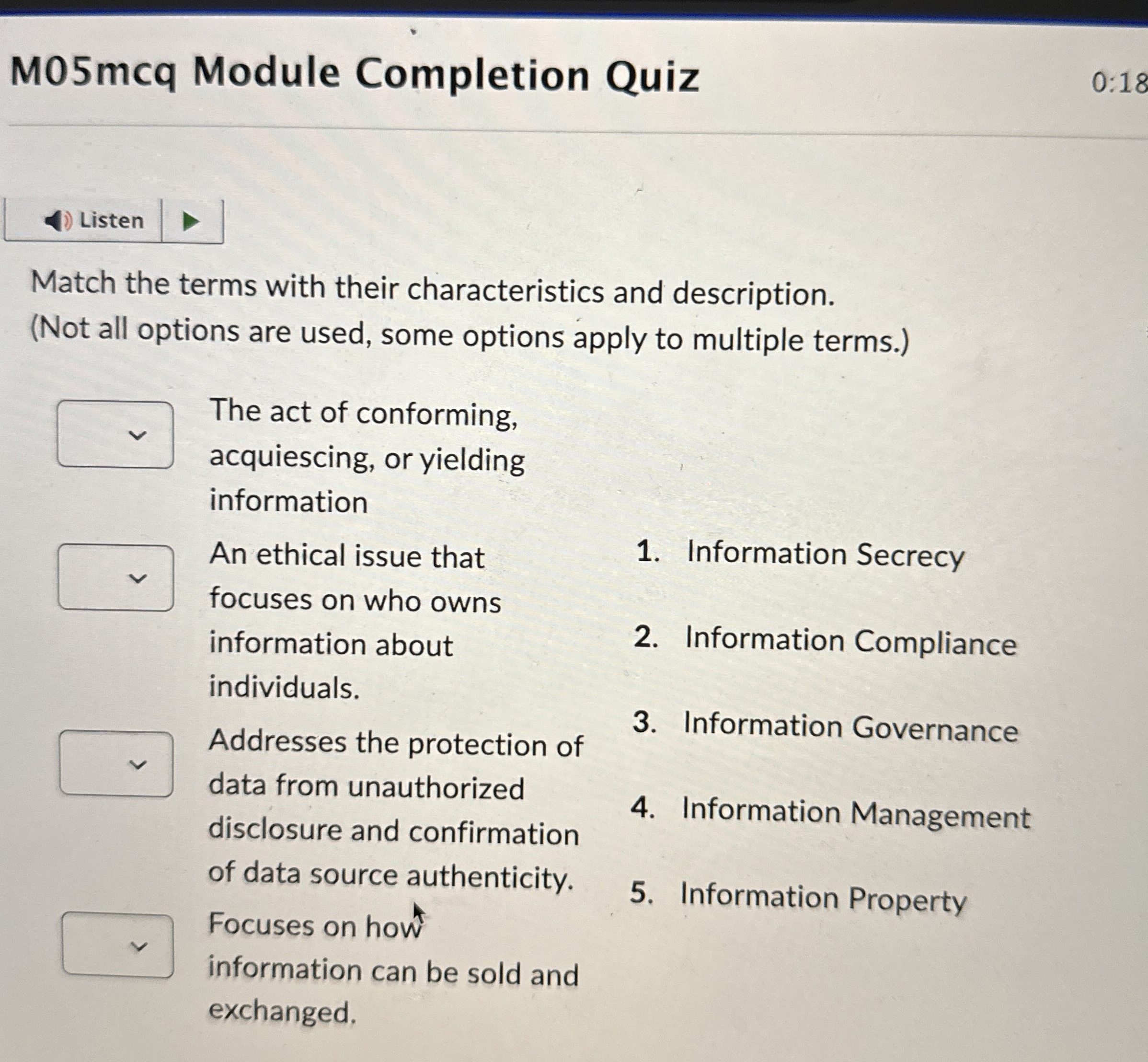  Match the terms with their characteristics and description. (Not all options