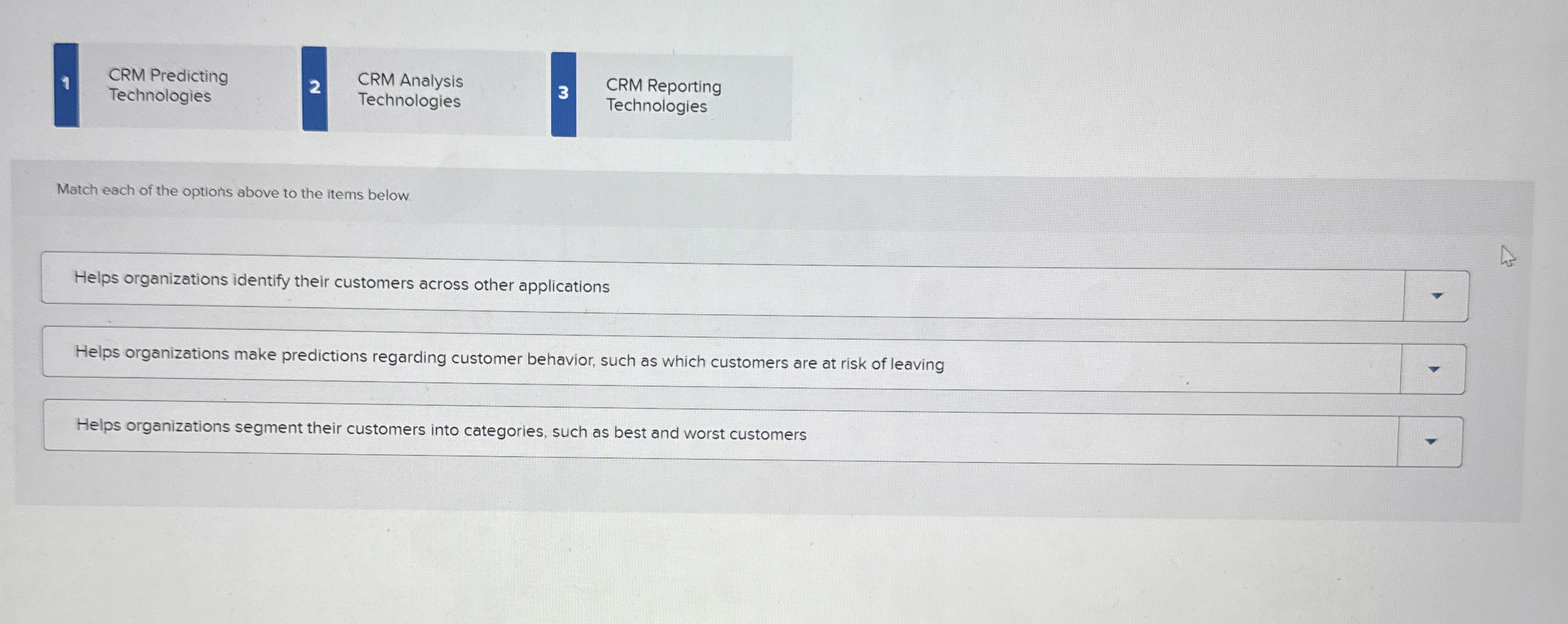  CRM Predicting Technologies 2 CRM Analysis 3 CRM Reporting Technologies Match