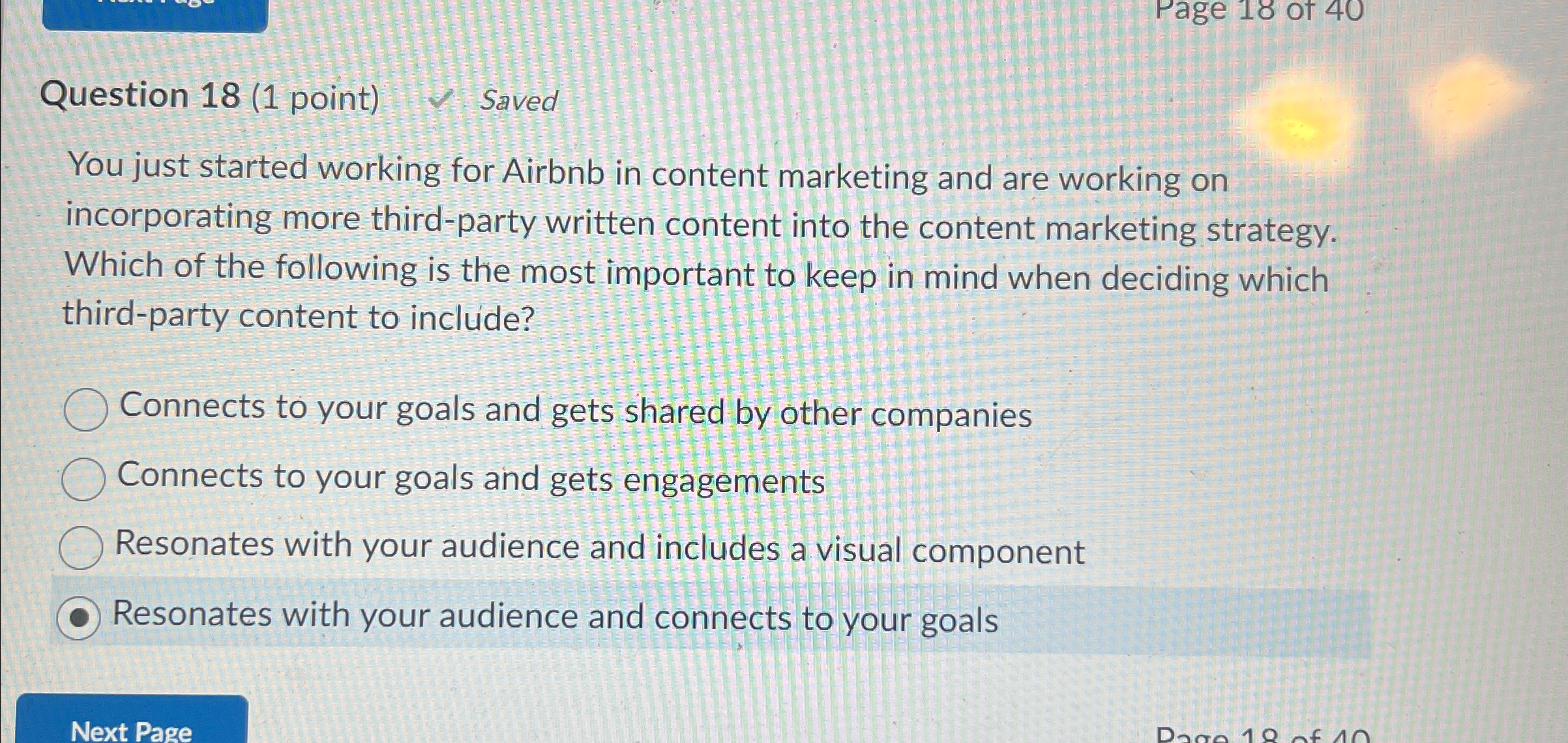  Question 18(1 point) Saved You just started working for Airbnb in