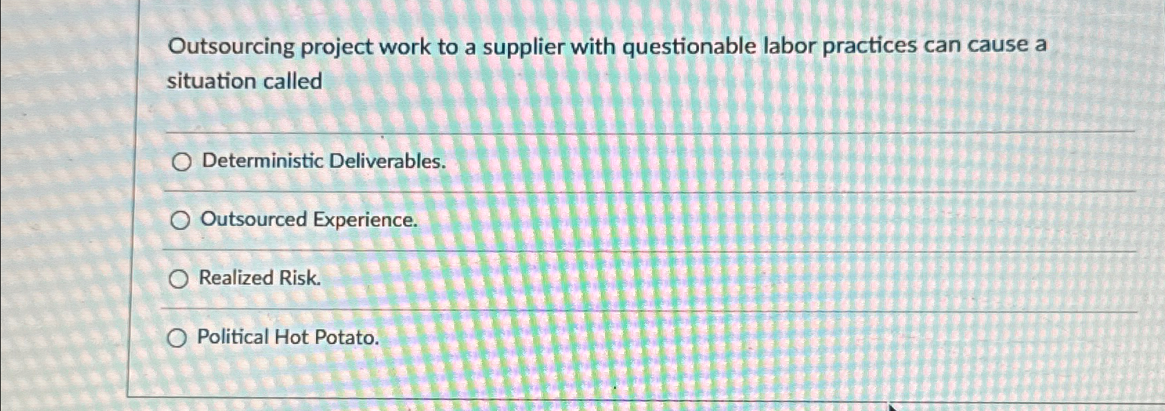  Outsourcing project work to a supplier with questionable labor practices can