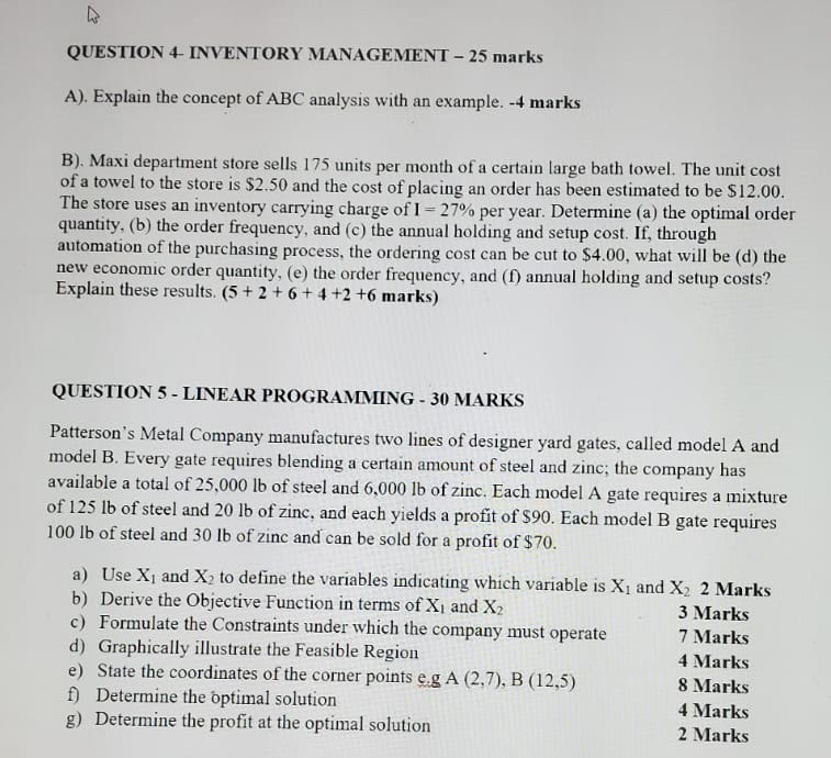  QUESTION 4- INVENTORY MANAGEMENT -25 marks A). Explain the concept of