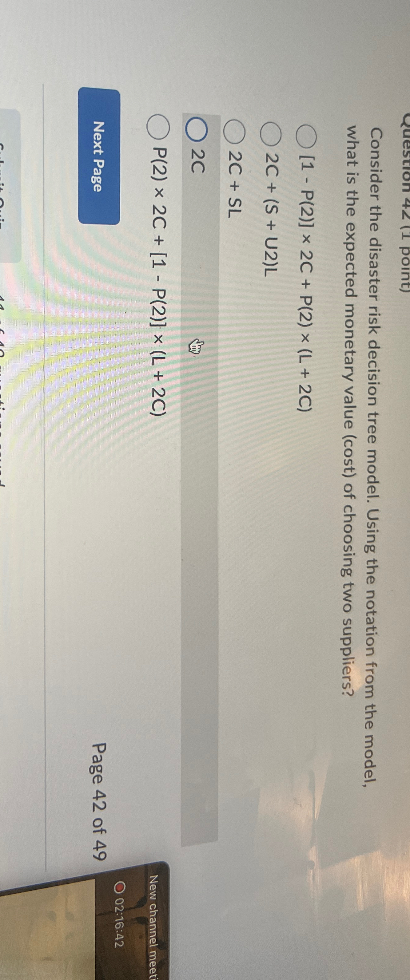  Consider the disaster risk decision tree model. Using the notation from