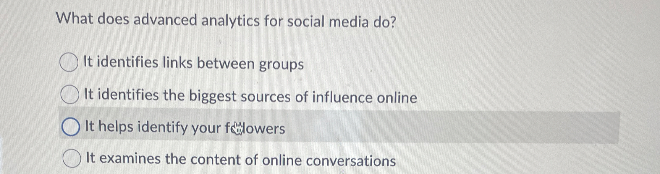  What does advanced analytics for social media do? It identifies links