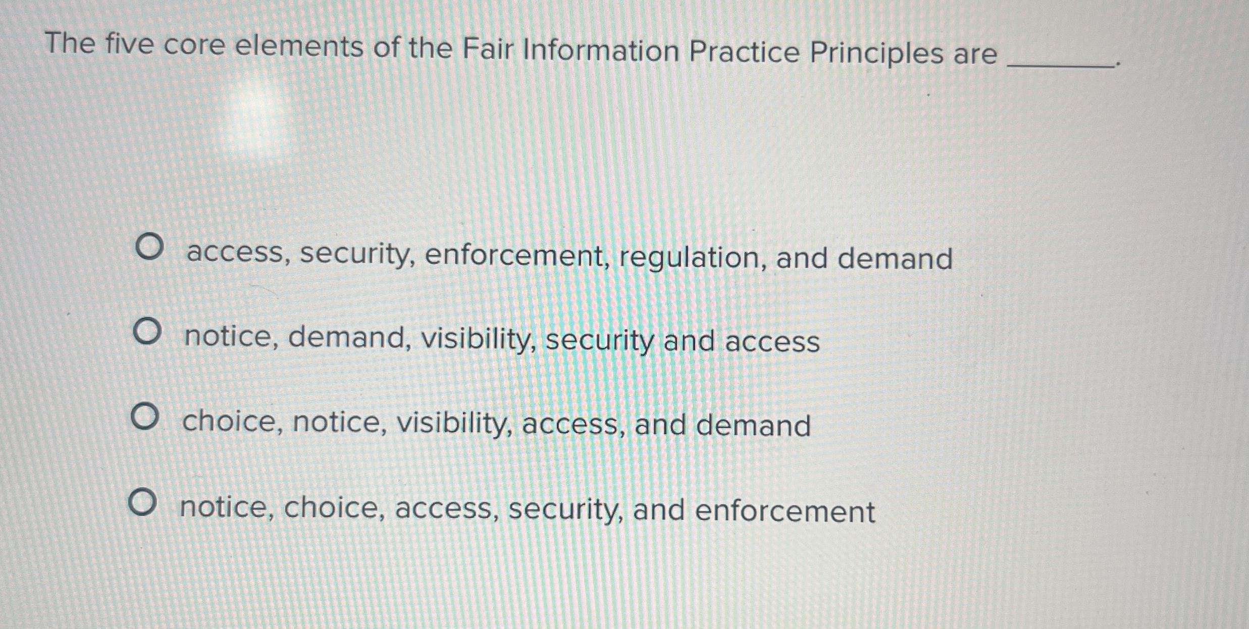  The five core elements of the Fair Information Practice Principles are