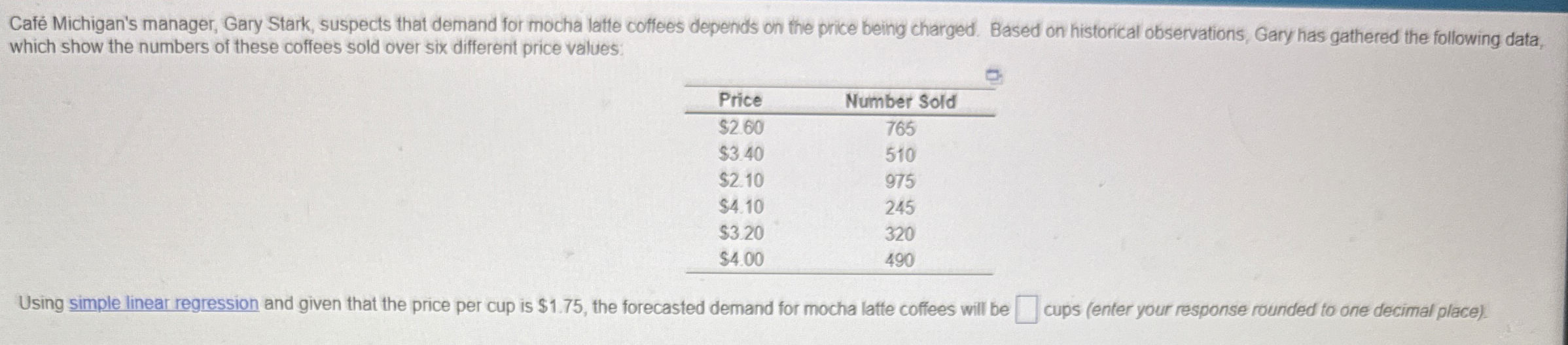  Caf Michigan's manager, Gary Stark, suspects that demand for mocha latte