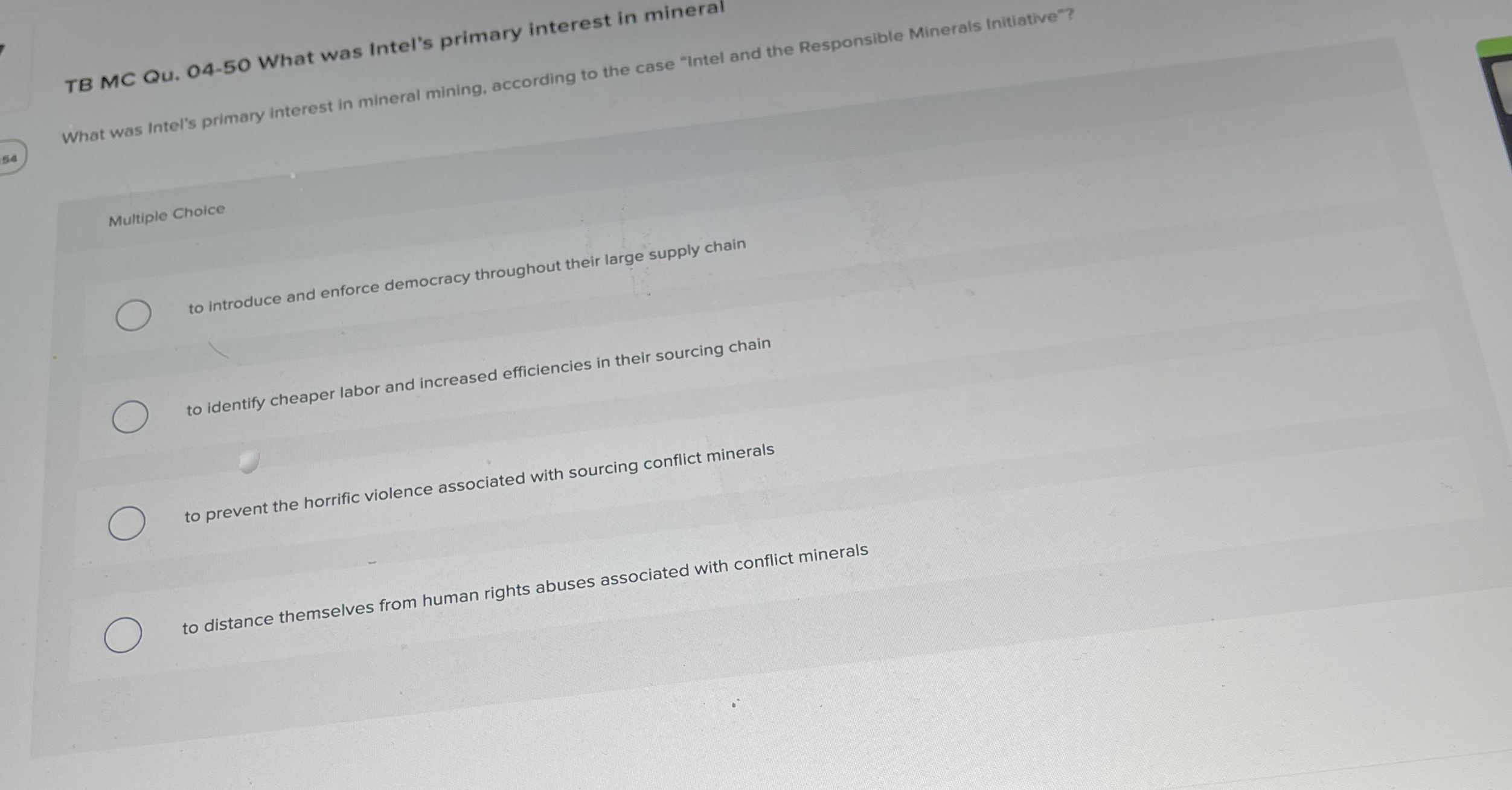  TB MC Qu.04-50 What was intel's primary interest in mineral What