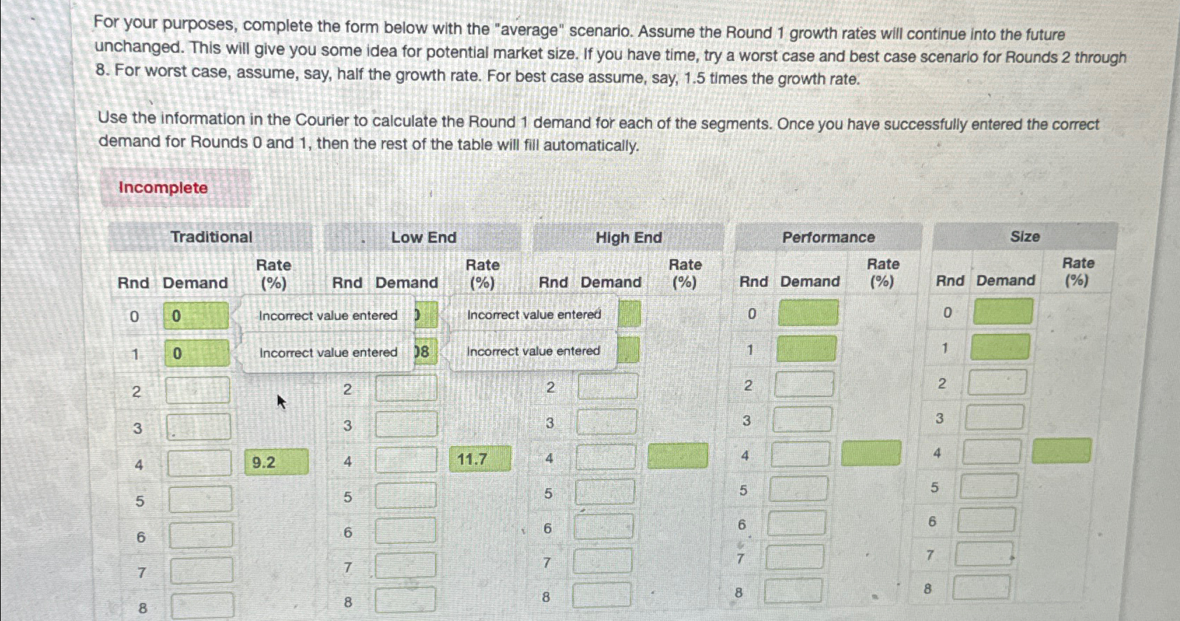  For your purposes, complete the form below with the "average" scenario.