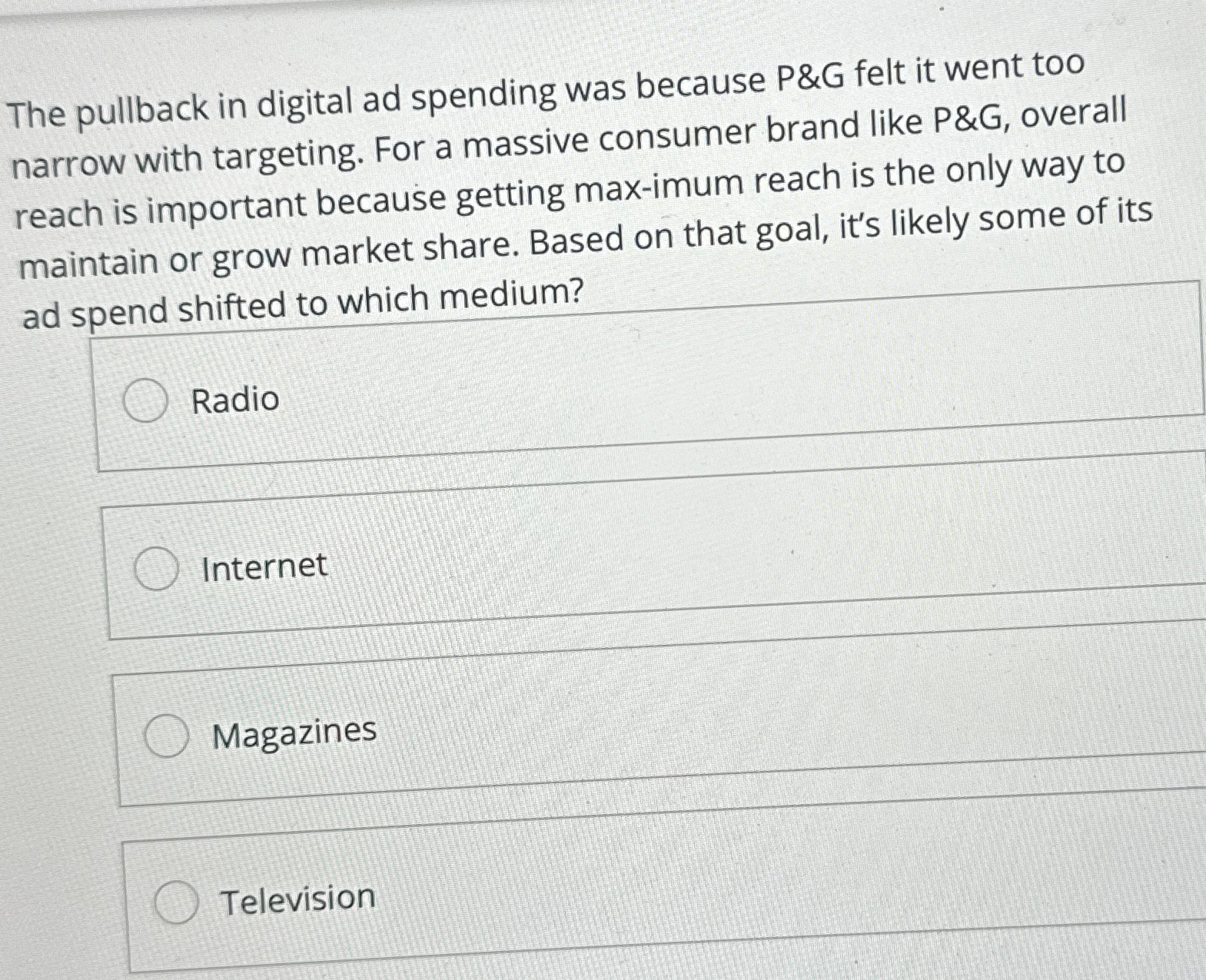  The pullback in digital ad spending was because P&G felt it