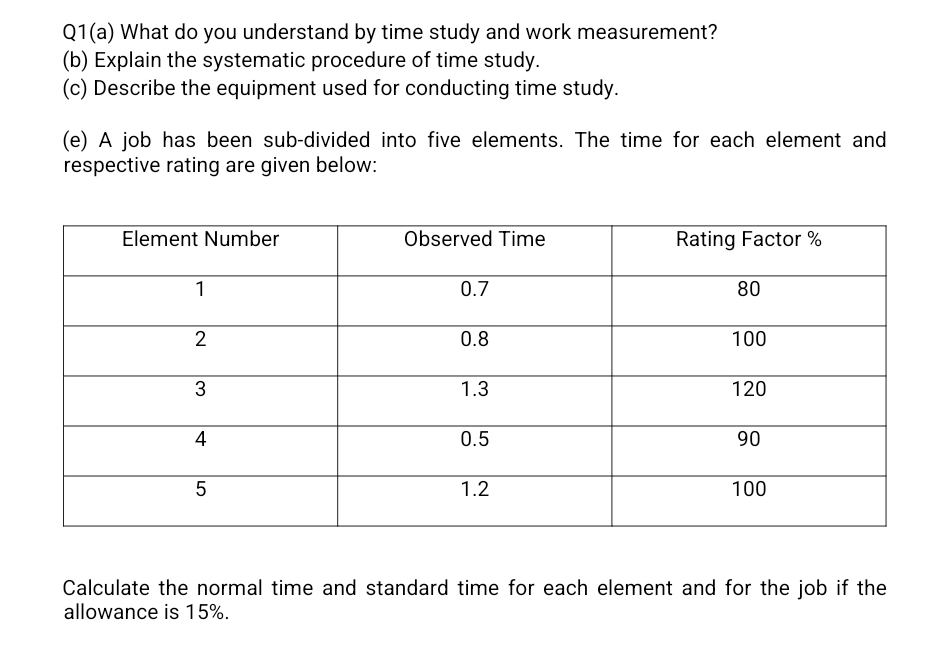  Q1(a) What do you understand by time study and work measurement?