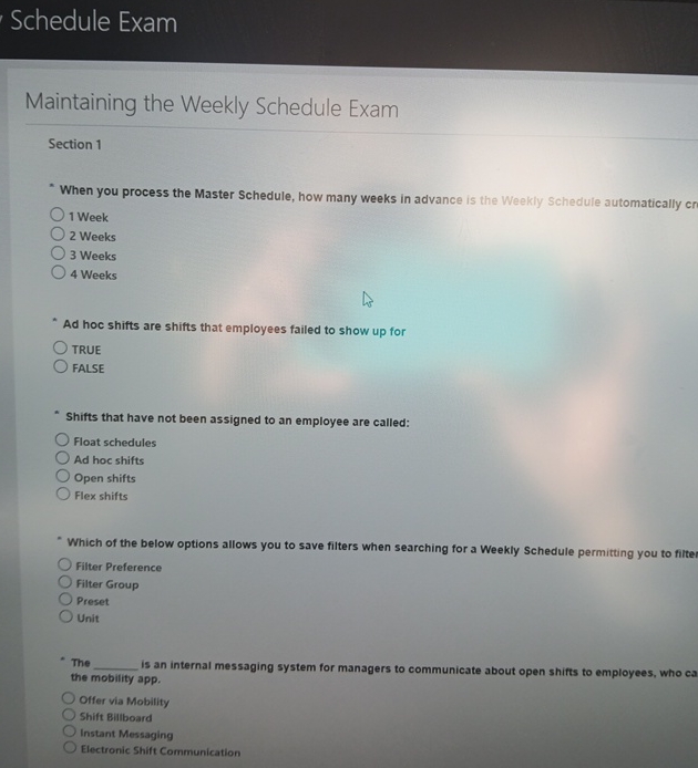  Schedule Exam Maintaining the Weekly Schedule Exam Section 1 " When