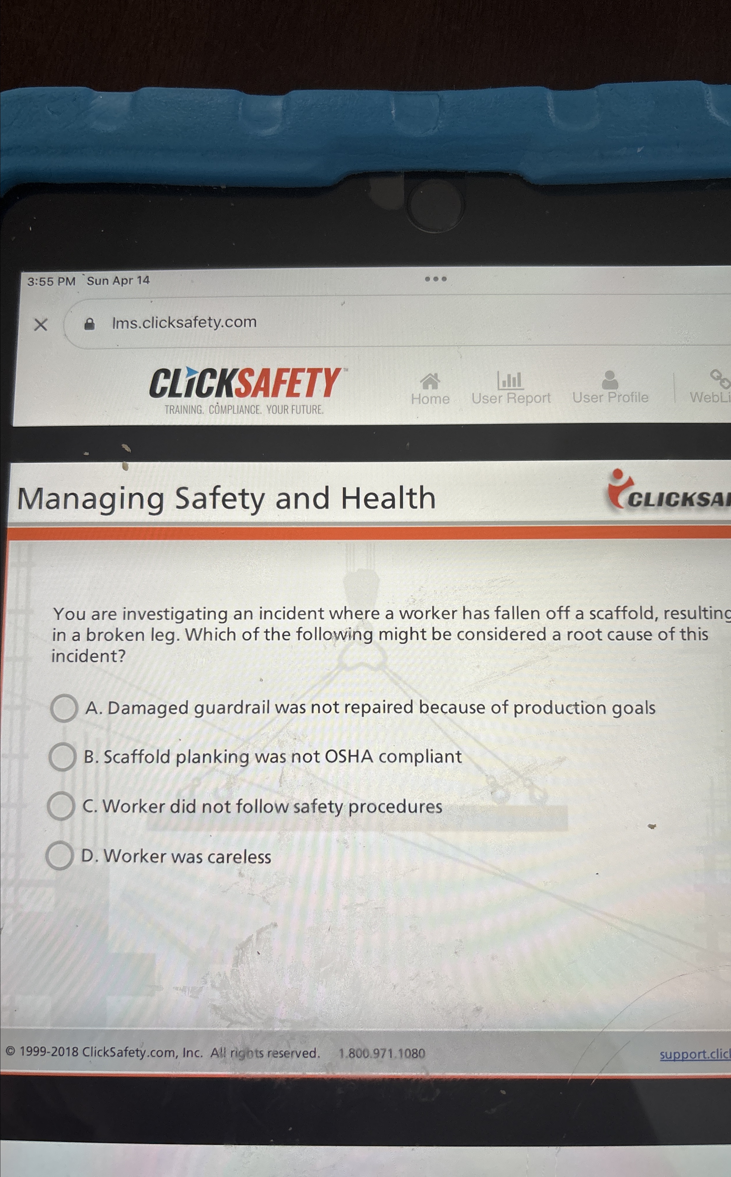  3:55 PM Sun Apr 14 Ims.clicksafety.com CLICKSAFETY TRAINING. CMPLIANCE. YOUR FUTURE.