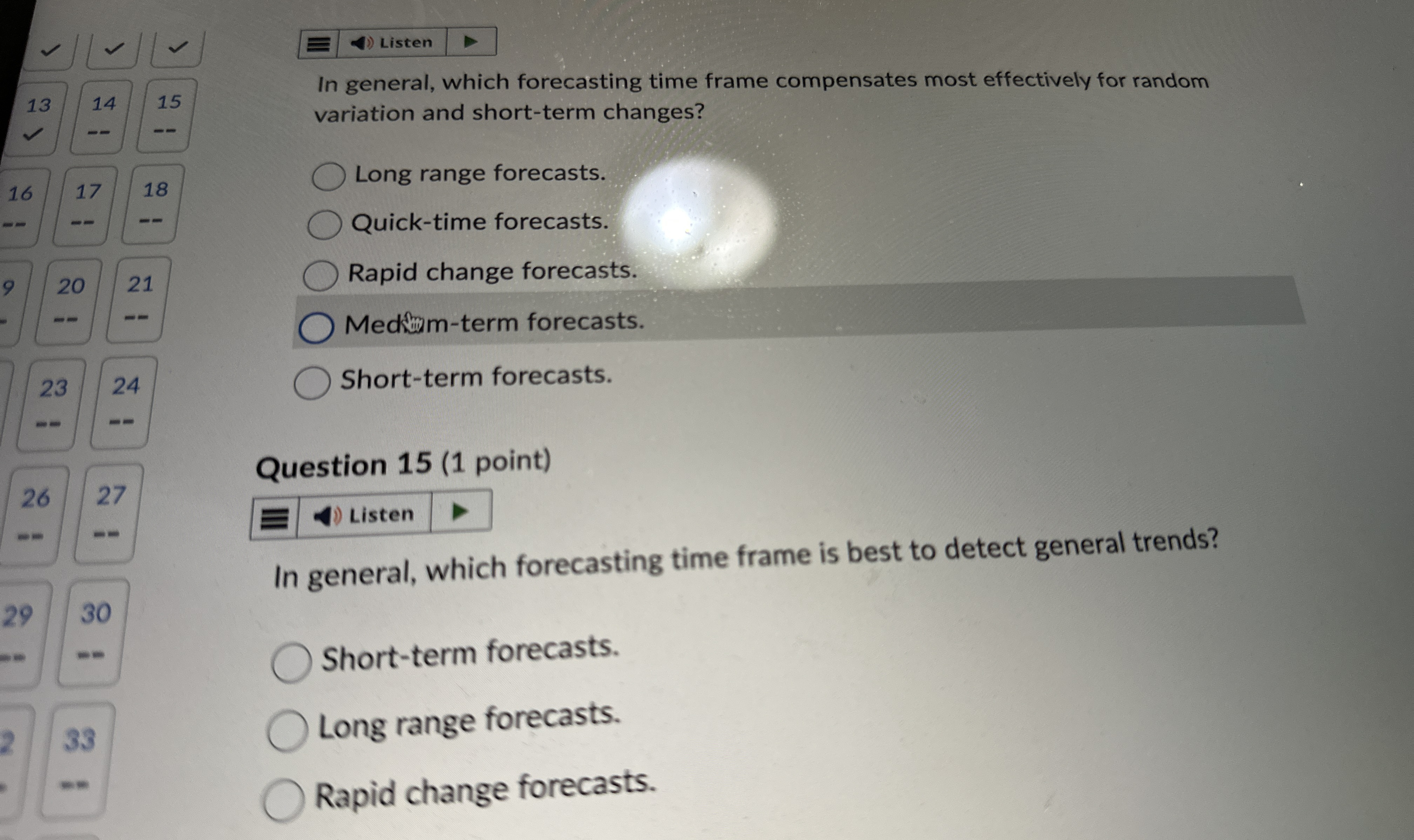  In general, which forecasting time frame compensates most effectively for random