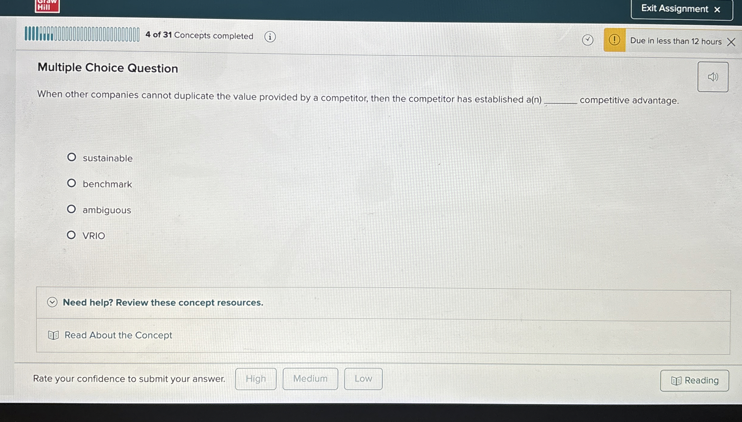 Multiple Choice Question When other companies cannot duplicate the value provided