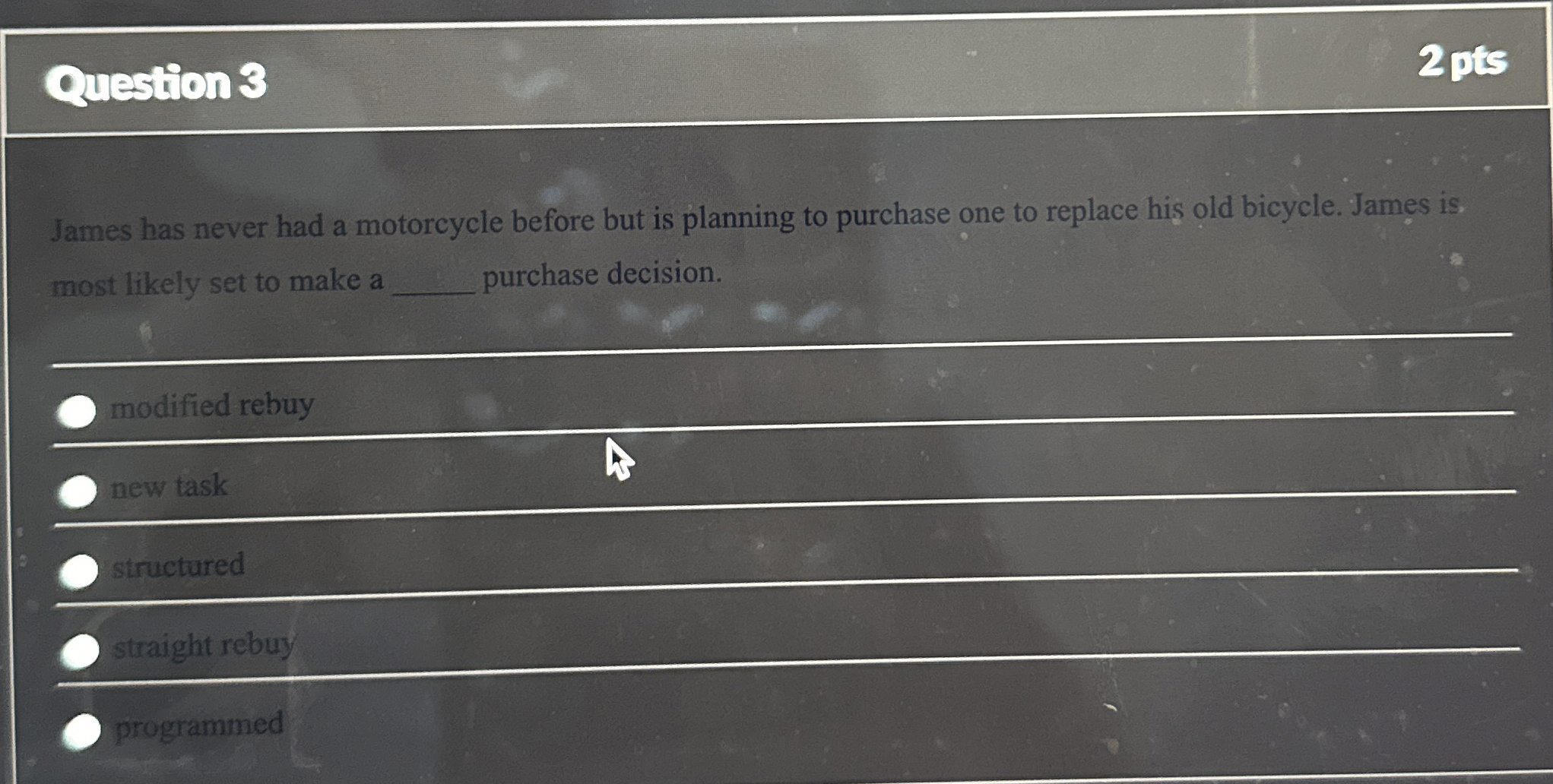  James has never had a motorcycle before but is planning to