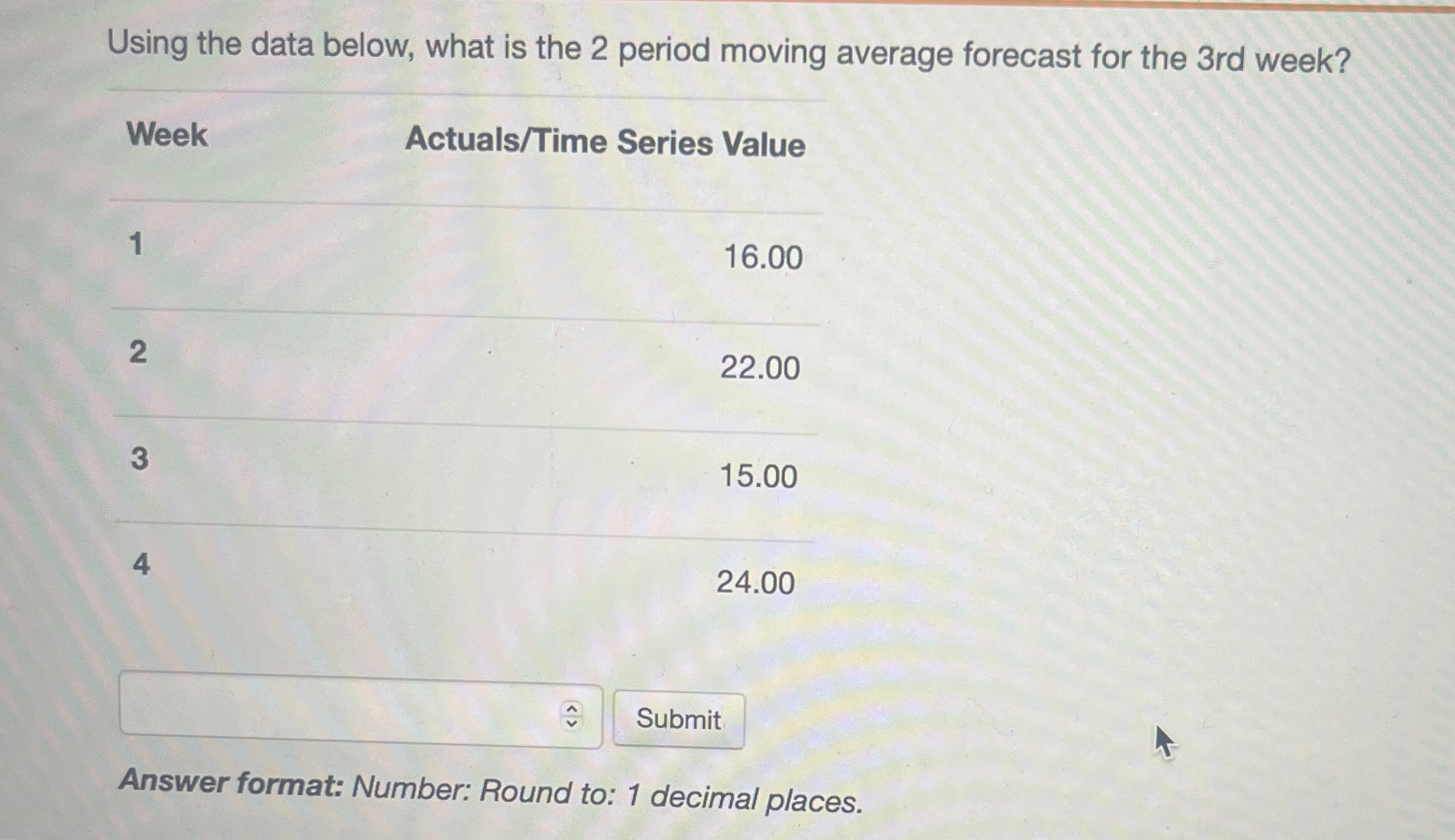  Based on the data below for chocolate demand per week and