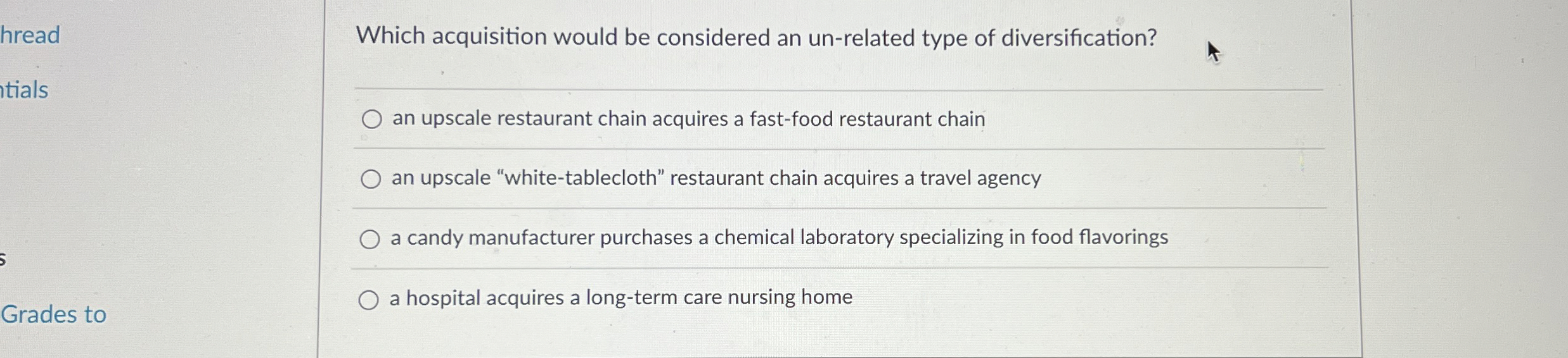  hread tials Grades to Which acquisition would be considered an un-related