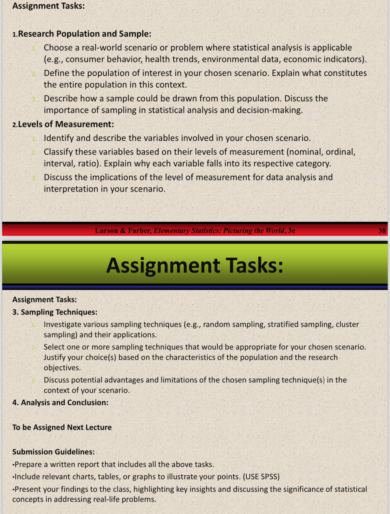  Assignment Tasks: 1.Research Population and Sample: Choose a real-world scenario or