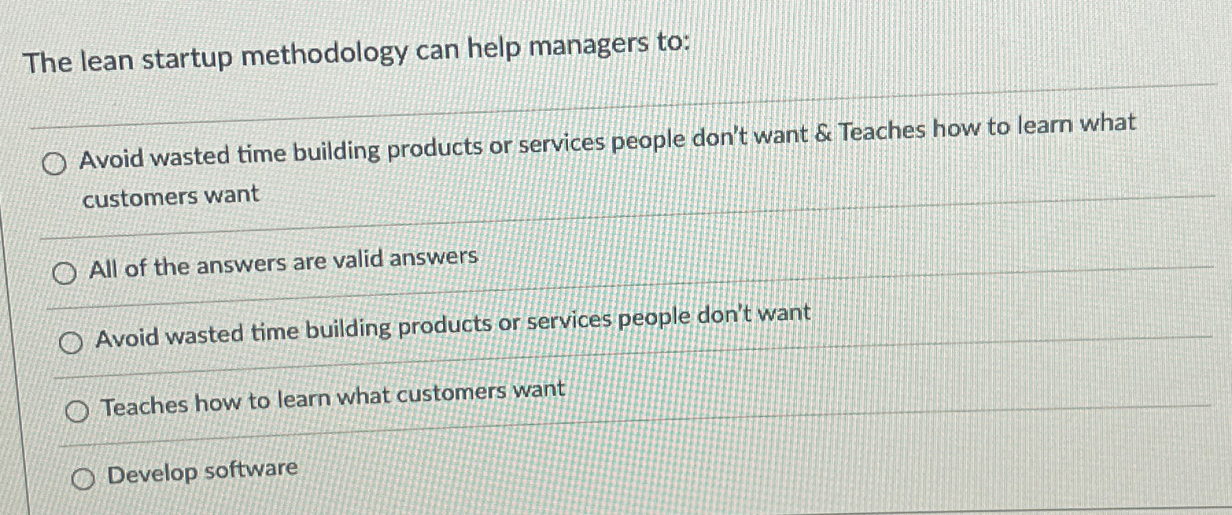  The lean startup methodology can help managers to: Avoid wasted time