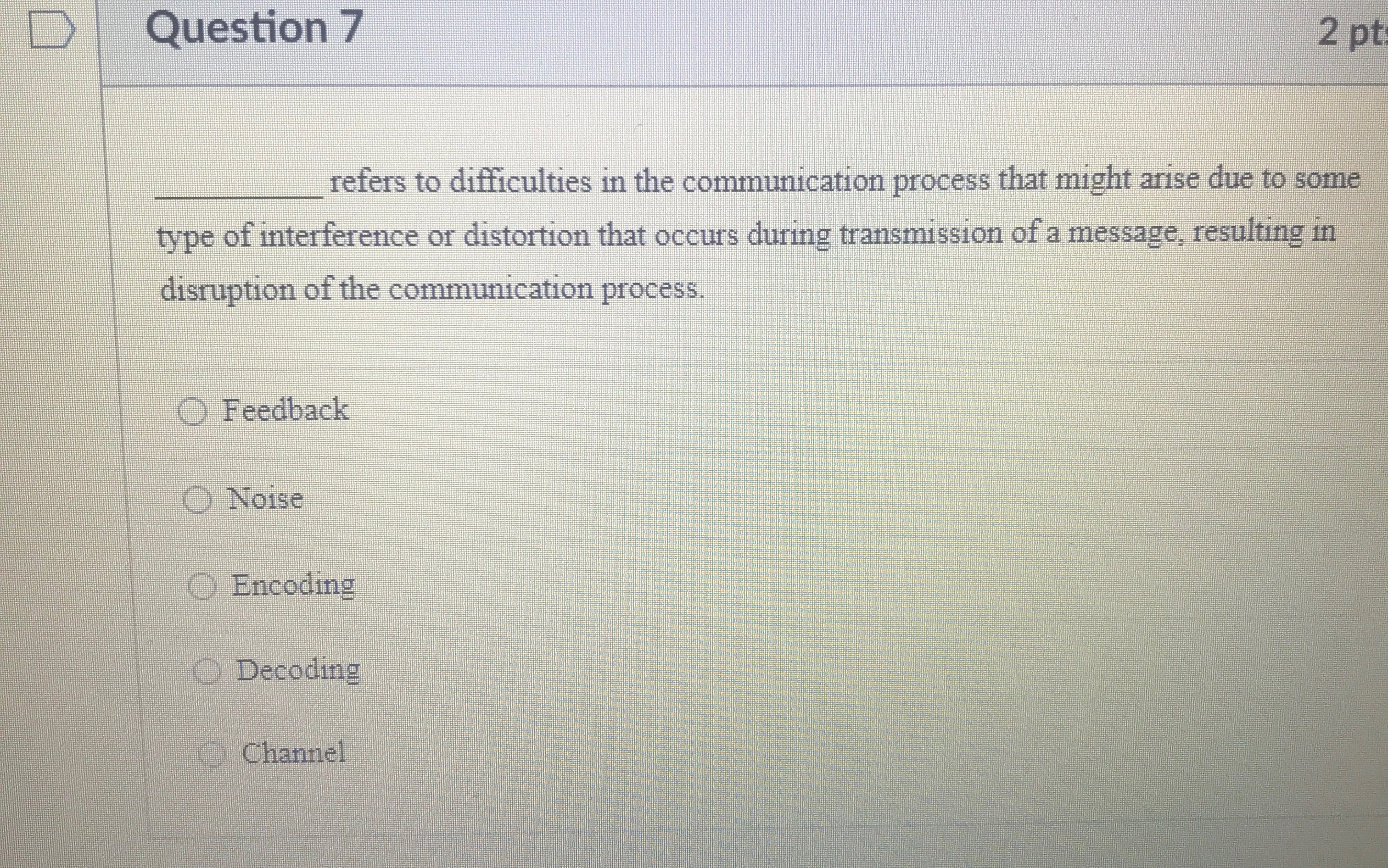  Question 7 2 pt: , q, refers to difficulties in the