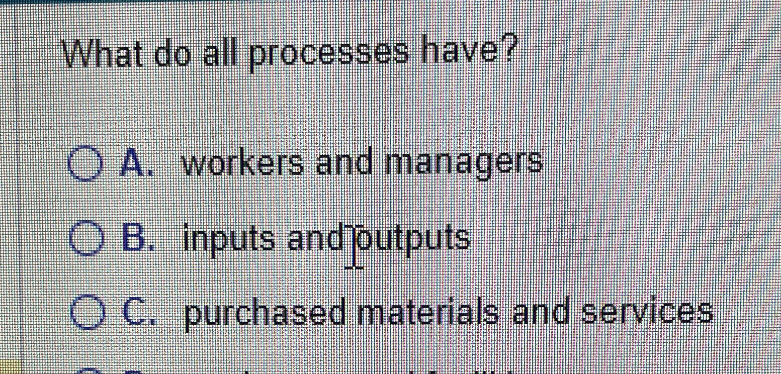  What do all processes have? A. workers and managers B. inputs