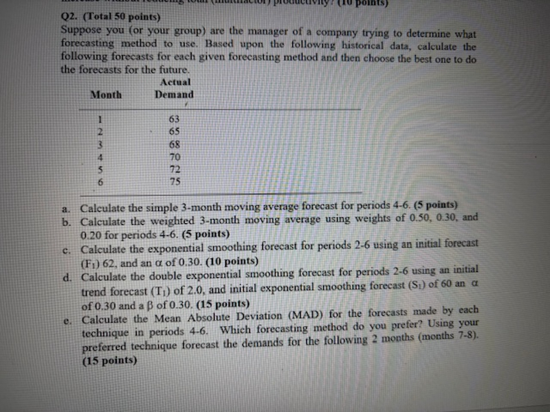  Operations Management. Please solve for each part 