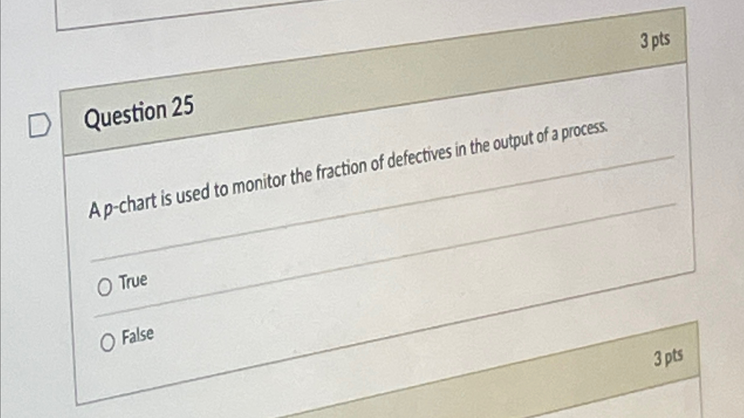  3 pts Question 25 Ap-chart is used to monitor the fraction