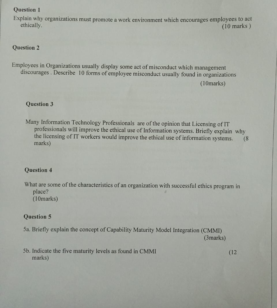  Question 1 Explain why organizations must promote a work environment which