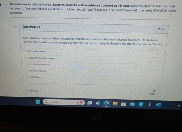  This exam may be taken only once. No notes, no books,