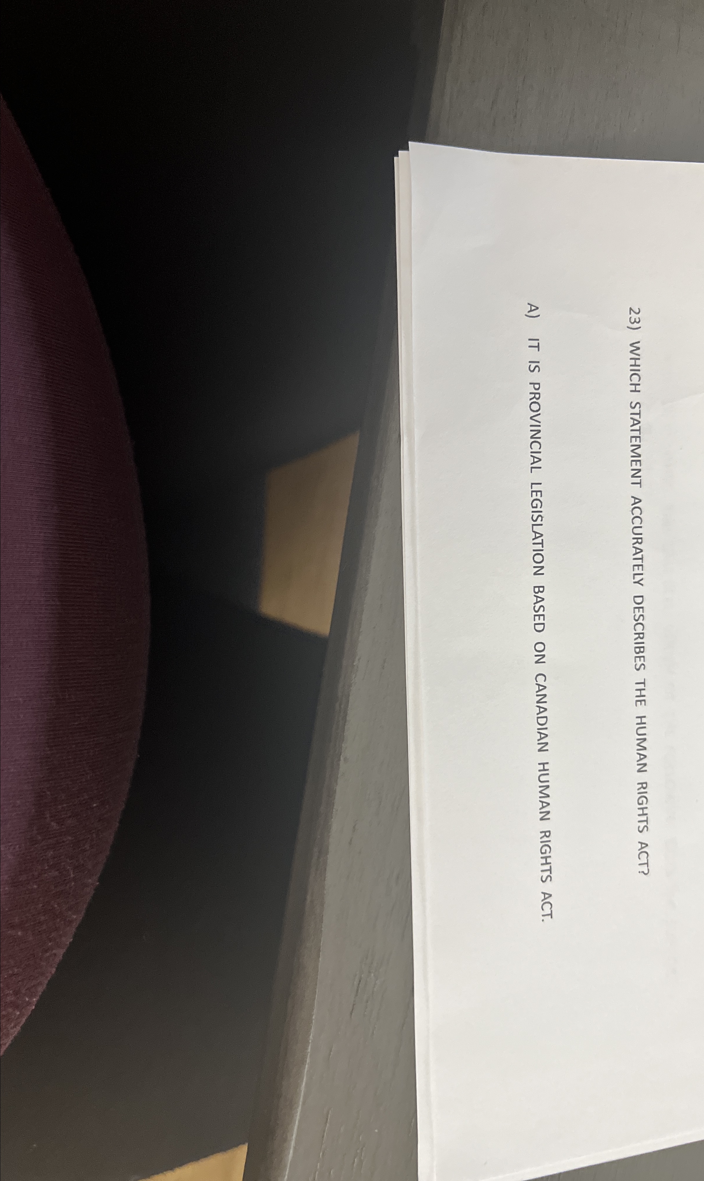  WHICH STATEMENT ACCURATELY DESCRIBES THE HUMAN RIGHTS ACT? A) IT IS