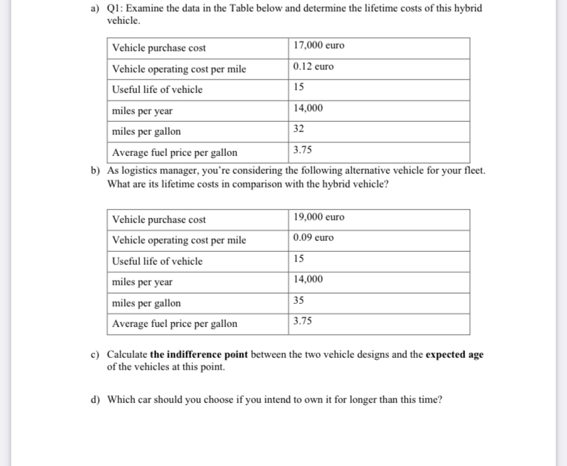  a) Q1: Examine the data in the Table below and determine