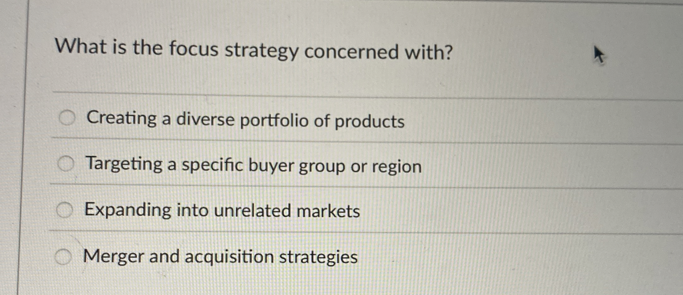  What is the focus strategy concerned with? Creating a diverse portfolio