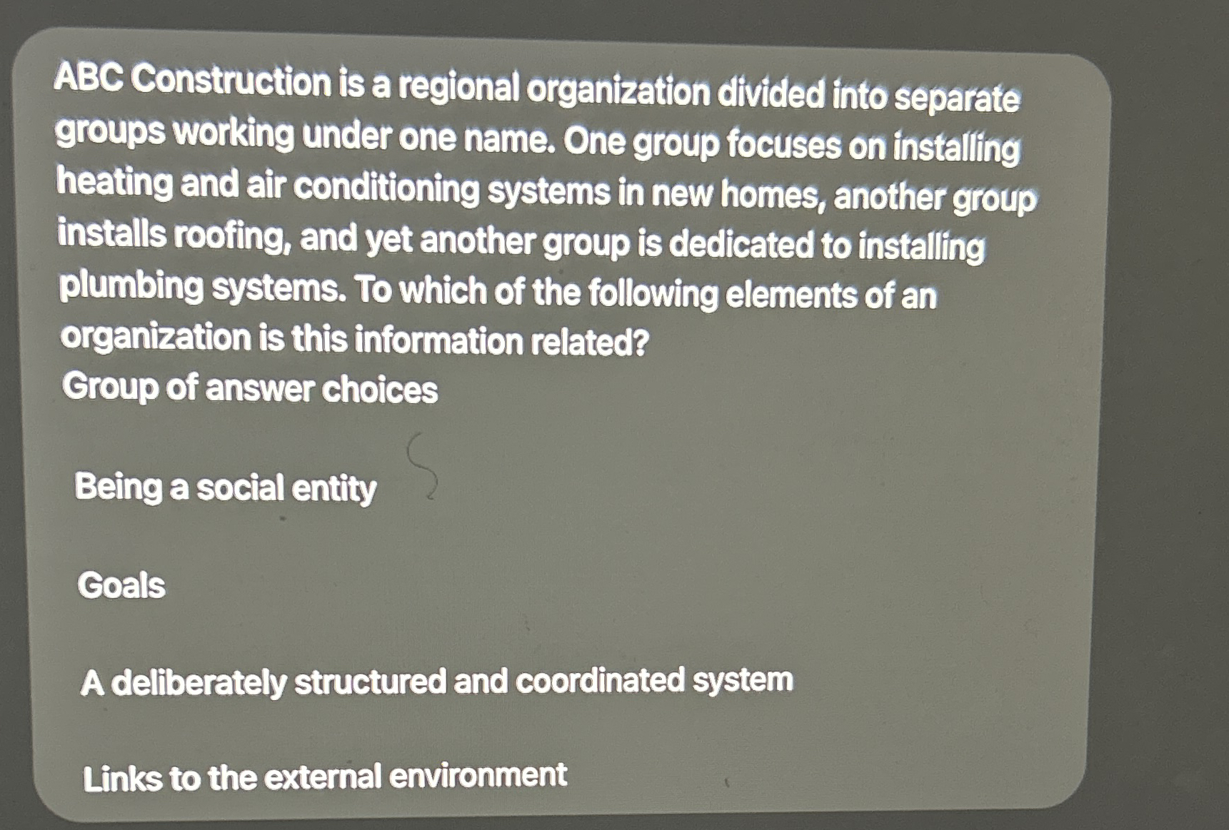  ABC Construction is a regional organization difided linto separate groups working