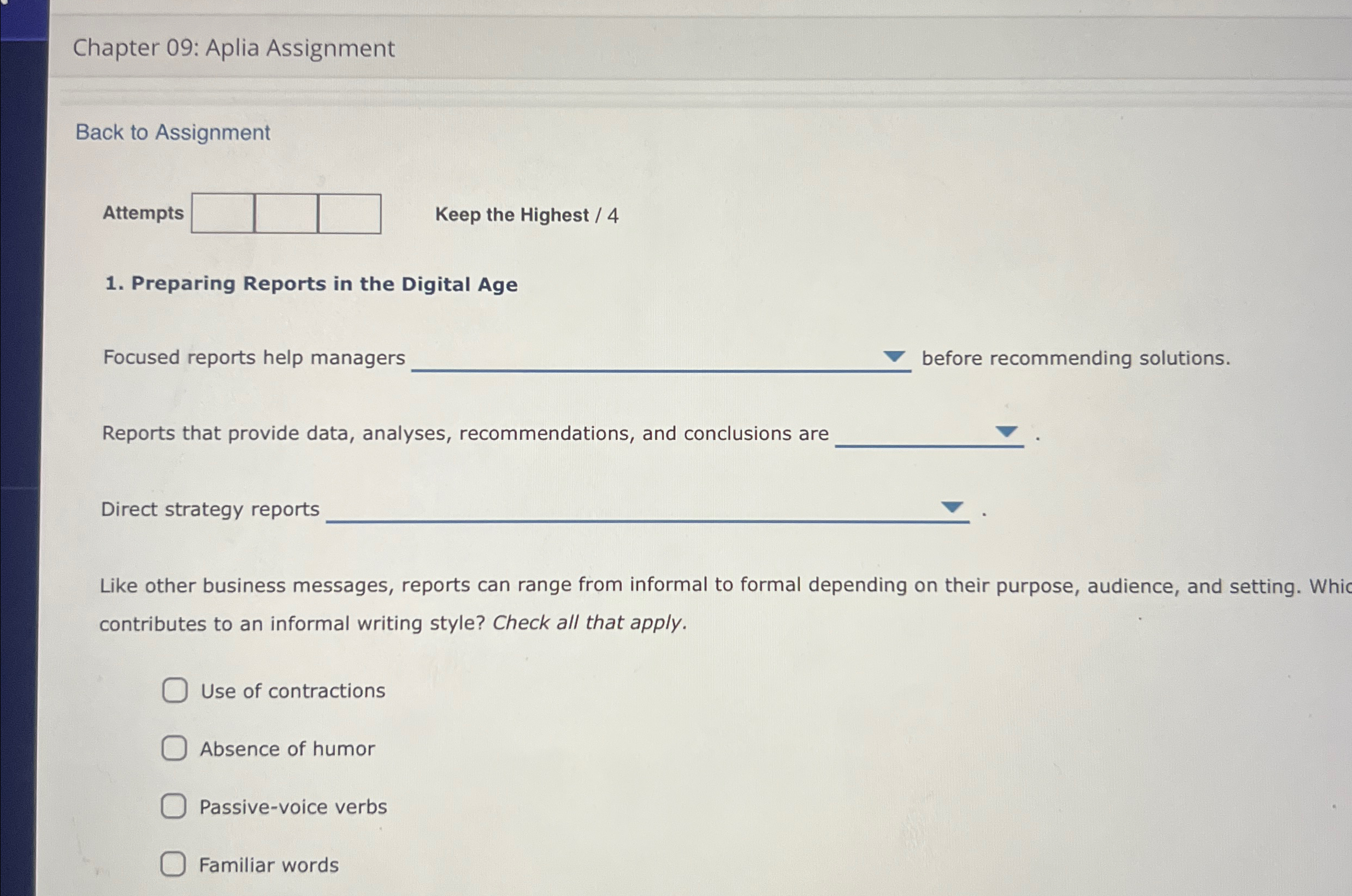 Chapter 09: Aplia Assignment Back to Assignment Attempts Keep the Highest