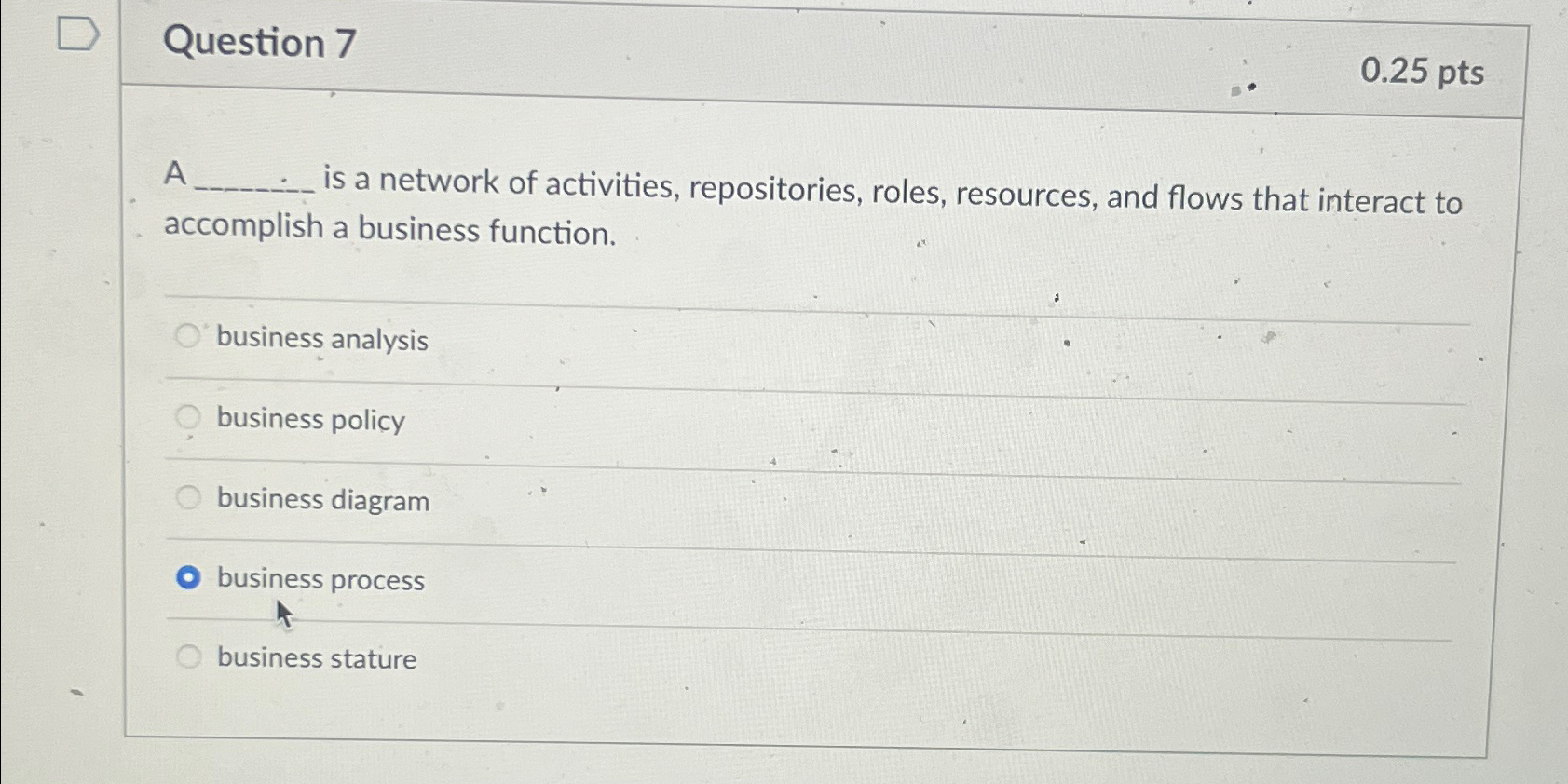  Question 7 0.25 pts A q, is a network of activities,