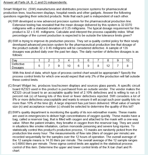  Answer all Parts (A, B, C and D) independently. Smart Widget