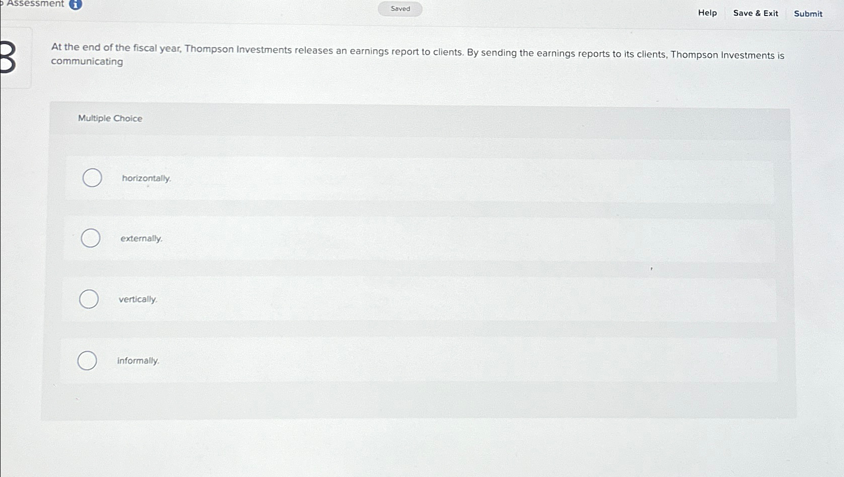  P Assessment (i) Help Save & Exit Submit At the end