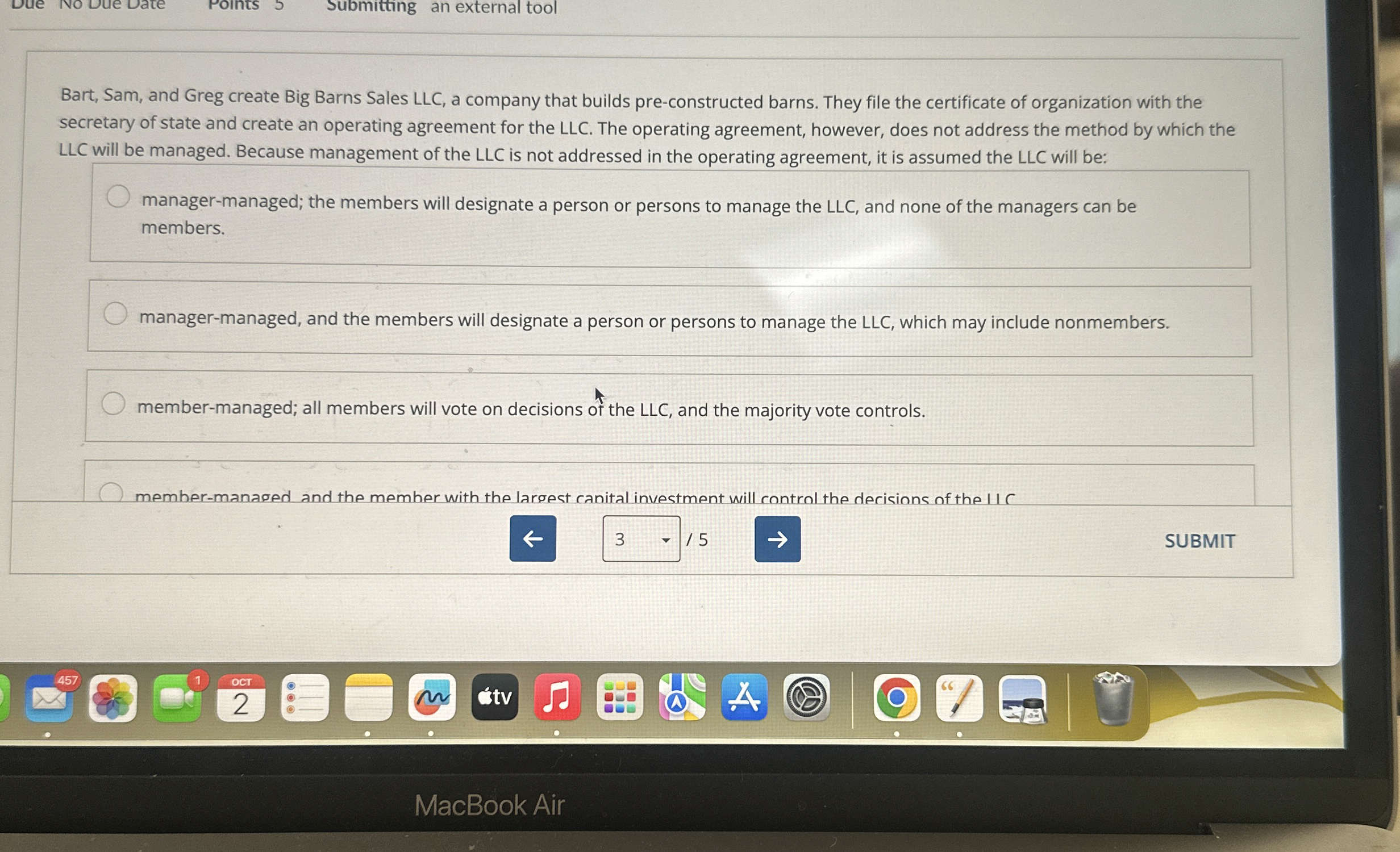  Bart, Sam, and Greg create Big Barns Sales LLC, a company