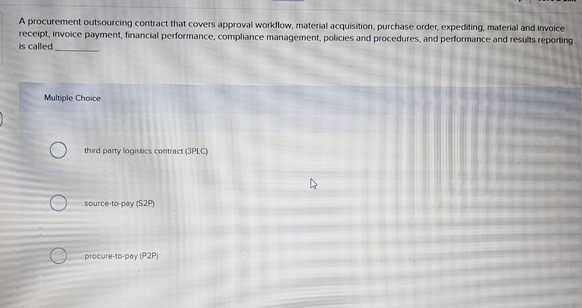  A procurement outsourcing contract that covers approval workflow, material acquisition, purchase