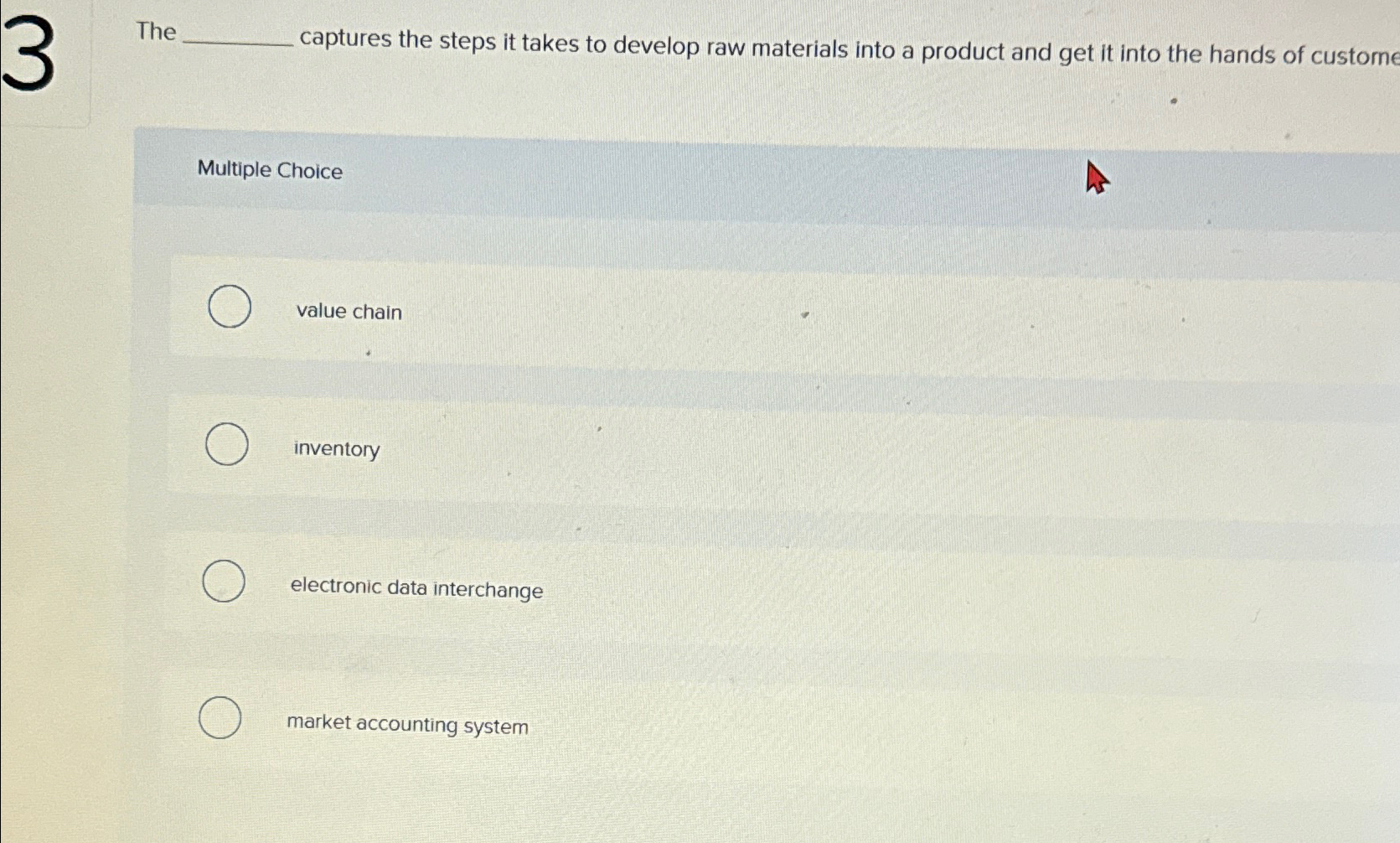  The captures the steps it takes to develop raw materials into