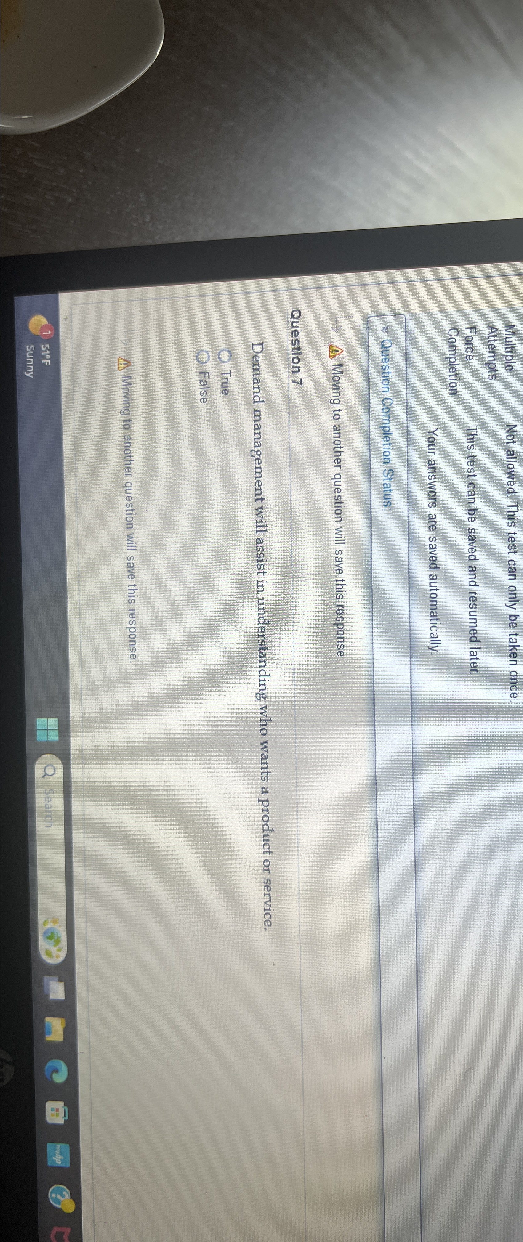  Multiple Attempts Force Completion Not allowed. This test can only be