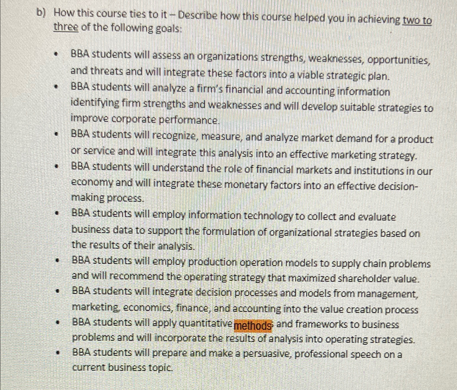  b) How this course ties to it - Describe how this