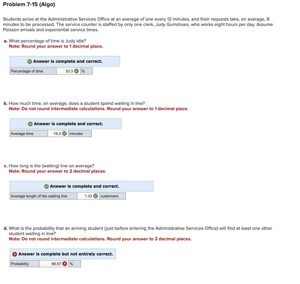  Problem 7-15(Algo) Students arrive at the Administrative Services Office at an