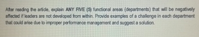  Atter reading the artide, explain ANY FIVE (5) functional areas (departments)