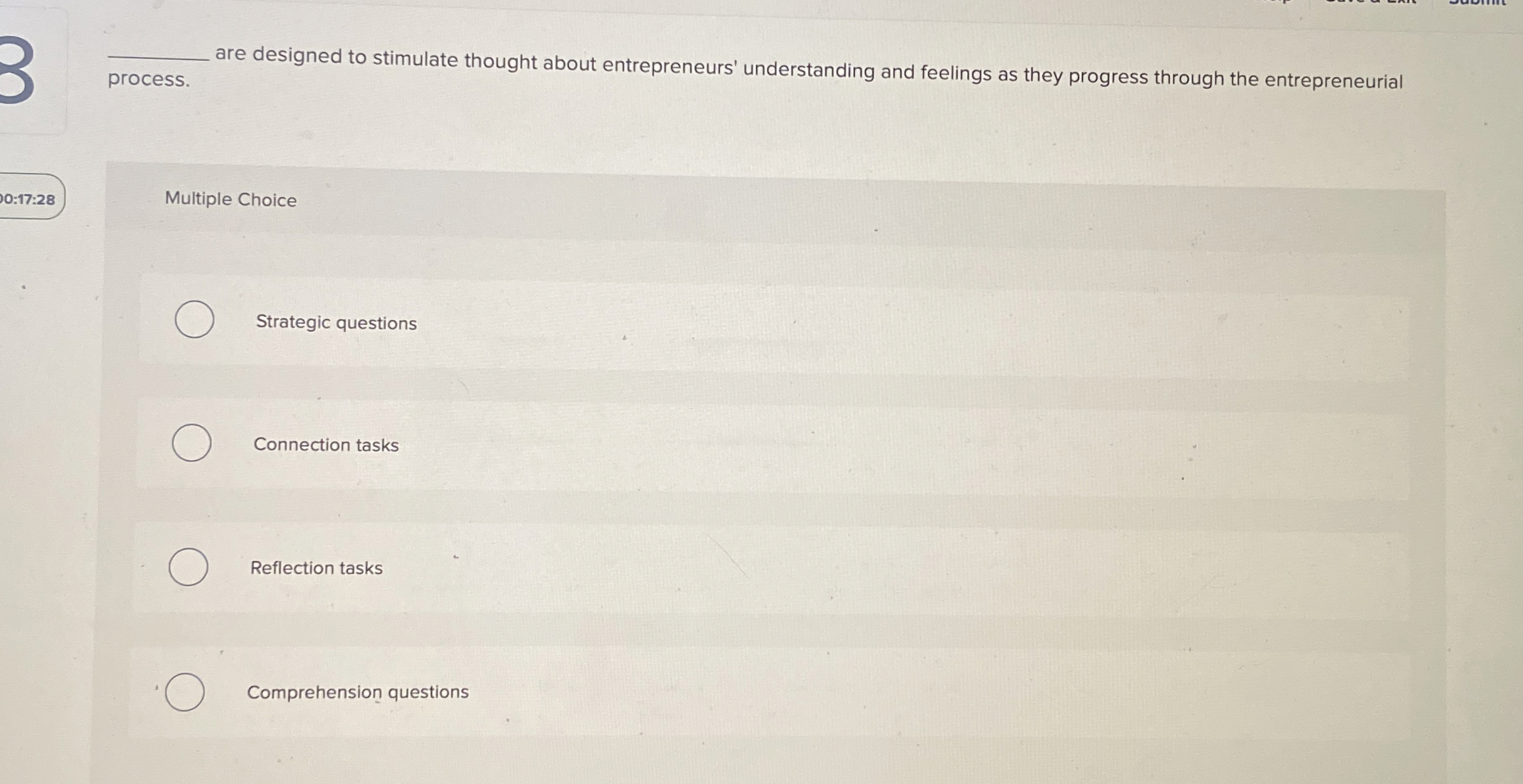  q, process. are designed to stimulate thought about entrepreneurs' understanding and