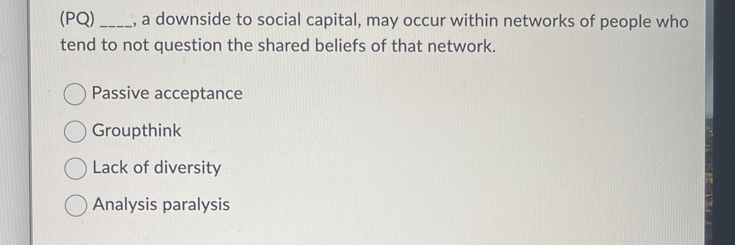  (PQ)q,, a downside to social capital, may occur within networks of